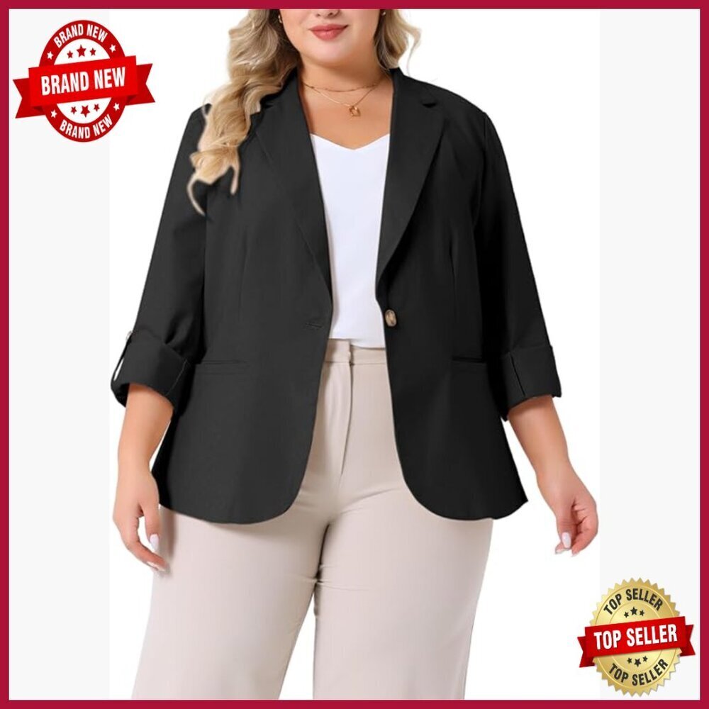 Plus Size Linen Blazer Lightweight Office Work Business Suit Jacket
